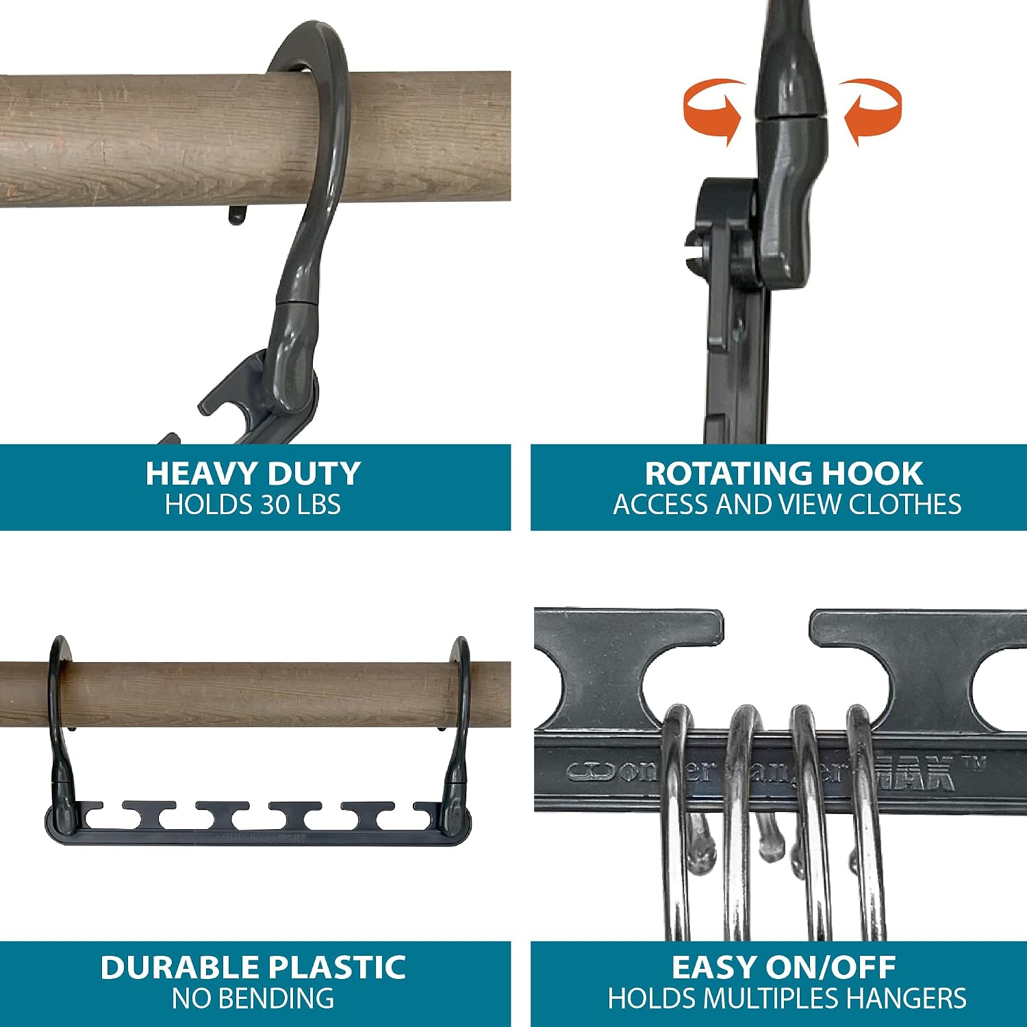 Max 10-Pack Space-Saving Cascading Hangers. 360° Swivel Hooks. Grey | Maximize closet space with 10 assembled cascading hangers and reinforced 360° swivel hooks—ideal for dorms and storage. - Image 2