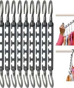 Max 10-Pack Space-Saving Cascading Hangers. 360° Swivel Hooks. Grey | Maximize closet space with 10 assembled cascading hangers and reinforced 360° swivel hooks—ideal for dorms and storage.